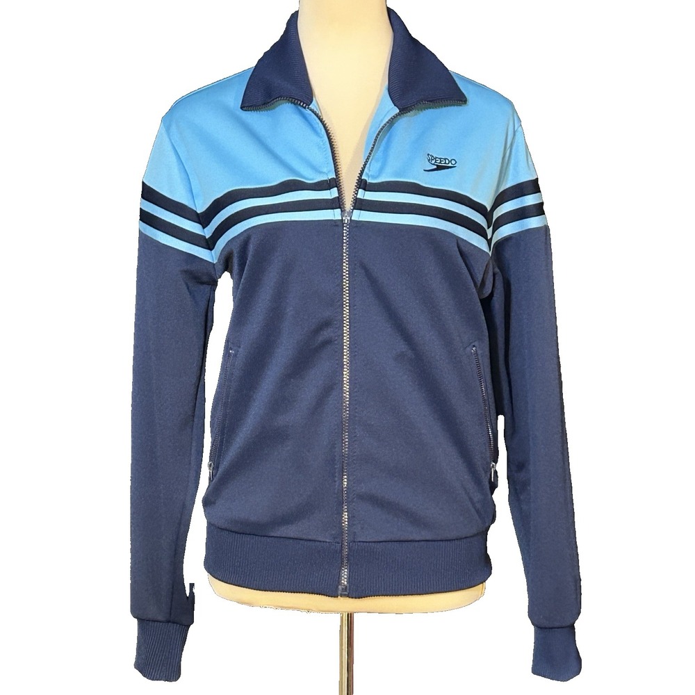 Vintage Speedo Mens Track Jacket Medium Two Tone Blue Full Zip Pockets Preppy